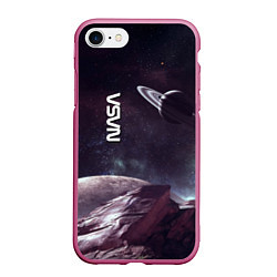 Чехол iPhone 7/8 матовый Космический пейзаж - Saturn - Nasa, цвет: 3D-малиновый