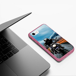 Чехол iPhone 7/8 матовый Мотоцикл в горах, цвет: 3D-малиновый — фото 2