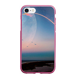 Чехол iPhone 7/8 матовый Космос и планeты, цвет: 3D-малиновый