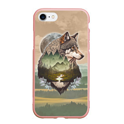 Чехол iPhone 7/8 матовый Портрет волка в технике двойной экспозиции