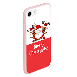 Чехол iPhone 7/8 матовый Дед Мороз с оленями, цвет: 3D-светло-розовый — фото 2