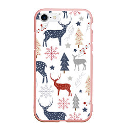 Чехол iPhone 7/8 матовый Олени в новогоднем лесу, цвет: 3D-светло-розовый