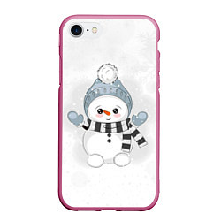 Чехол iPhone 7/8 матовый Милый снеговик и снежинки, цвет: 3D-малиновый