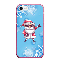 Чехол iPhone 7/8 матовый Крутой Дед Мороз - снежинки, цвет: 3D-малиновый