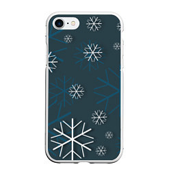 Чехол iPhone 7/8 матовый Белые снежинки на синем фоне