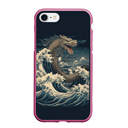 Чехол iPhone 7/8 матовый Морской дракон в японском стиле, цвет: 3D-малиновый