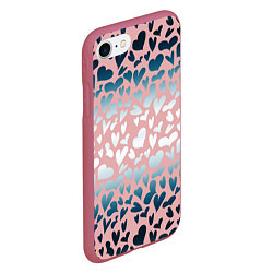 Чехол iPhone 7/8 матовый Сердца розовые перламутровые паттерн, цвет: 3D-малиновый — фото 2