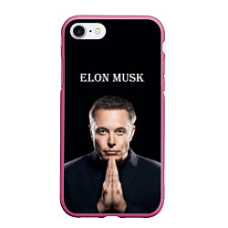 Чехол iPhone 7/8 матовый Илон Маск, портрет на черном фоне