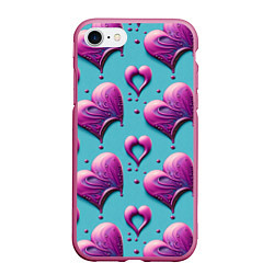 Чехол iPhone 7/8 матовый Паттерн сердца и капли, цвет: 3D-малиновый
