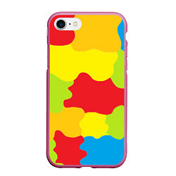 Чехол iPhone 7/8 матовый Кляксы разноцветные - детский камуфляж, цвет: 3D-малиновый