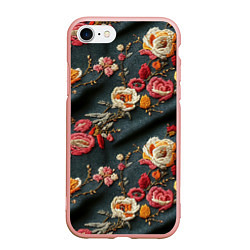 Чехол iPhone 7/8 матовый Эффект вышивки разные цветы