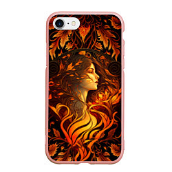 Чехол iPhone 7/8 матовый Девушка в стиле ар-нуво с огнем и осенними листьям