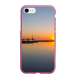 Чехол iPhone 7/8 матовый Санкт-Петербург, закат на Финском заливе, цвет: 3D-малиновый
