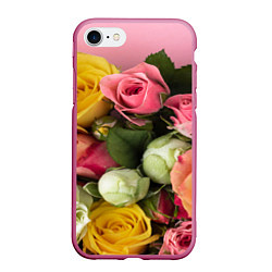 Чехол iPhone 7/8 матовый Букет красивых роз, цвет: 3D-малиновый