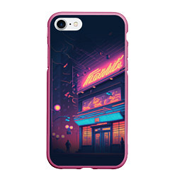 Чехол iPhone 7/8 матовый Неоновые улицы, цвет: 3D-малиновый