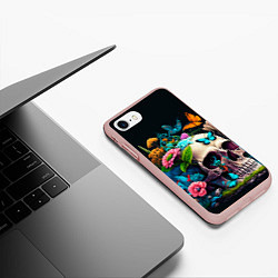 Чехол iPhone 7/8 матовый Цветочный череп, цвет: 3D-светло-розовый — фото 2