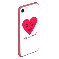Чехол iPhone 7/8 матовый Красное сердце с улыбкой девушки и приветствием, цвет: 3D-малиновый — фото 2