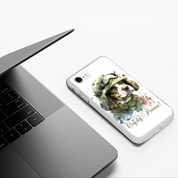 Чехол iPhone 7/8 матовый Милый щенок в военной форме, цвет: 3D-белый — фото 2