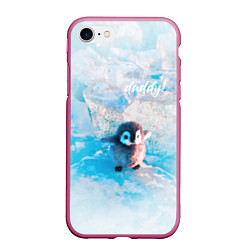 Чехол iPhone 7/8 матовый Милый пингвин - папочка, цвет: 3D-малиновый
