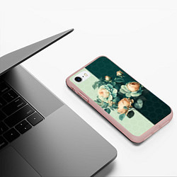 Чехол iPhone 7/8 матовый Розы на зеленом фоне, цвет: 3D-светло-розовый — фото 2