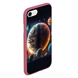 Чехол iPhone 7/8 матовый Ппланеты и космос от нейросети, цвет: 3D-малиновый — фото 2