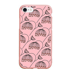 Чехол iPhone 7/8 матовый Цветы в стиле бохо на пудрово-розовом фоне