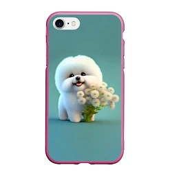 Чехол iPhone 7/8 матовый Белая собака милаха, цвет: 3D-малиновый