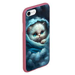 Чехол iPhone 7/8 матовый Котик в одеяльце в облаках, цвет: 3D-малиновый — фото 2