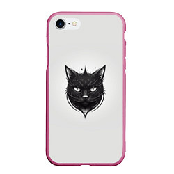 Чехол iPhone 7/8 матовый Чёрный кошачий арт, цвет: 3D-малиновый