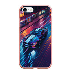 Чехол iPhone 7/8 матовый Форд мустанг ночью под дождем