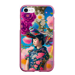 Чехол iPhone 7/8 матовый Девочка с птицами среди цветов - мскусство