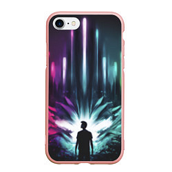 Чехол iPhone 7/8 матовый Глитч арт космос, цвет: 3D-светло-розовый