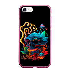 Чехол iPhone 7/8 матовый Neon mushroom-skull, цвет: 3D-малиновый
