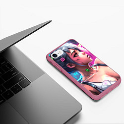 Чехол iPhone 7/8 матовый Девушка в неоне, цвет: 3D-малиновый — фото 2