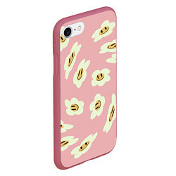 Чехол iPhone 7/8 матовый Искаженные смайлы-цветы на розовом паттер, цвет: 3D-малиновый — фото 2