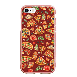 Чехол iPhone 7/8 матовый Кусочки пиццы ассорти - акварельный паттерн, цвет: 3D-светло-розовый