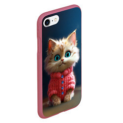 Чехол iPhone 7/8 матовый Котик в розовом свитере, цвет: 3D-малиновый — фото 2