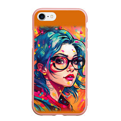 Чехол iPhone 7/8 матовый Девушка в очках, цвет: 3D-светло-розовый