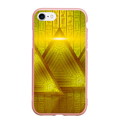 Чехол iPhone 7/8 матовый Золотые пирамиды и треугольники, цвет: 3D-светло-розовый