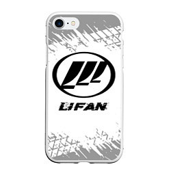 Чехол iPhone 7/8 матовый Lifan speed на светлом фоне со следами шин, цвет: 3D-белый