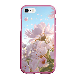 Чехол iPhone 7/8 матовый Розовые цветы на фоне неба, цвет: 3D-малиновый