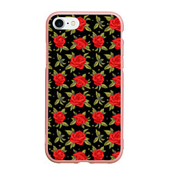 Чехол iPhone 7/8 матовый Красные розы паттерн, цвет: 3D-светло-розовый