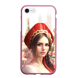 Чехол iPhone 7/8 матовый Девушка в кокошнике с косой - кремль