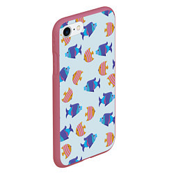 Чехол iPhone 7/8 матовый Паттерн из двух ярких рыбок, цвет: 3D-малиновый — фото 2