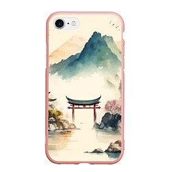Чехол iPhone 7/8 матовый Японский пейзаж - акварель