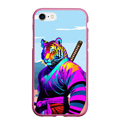 Чехол iPhone 7/8 матовый Тигр-самурай - Япония, цвет: 3D-малиновый