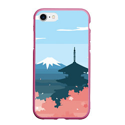 Чехол iPhone 7/8 матовый Вид на Фудзияму - Япония, цвет: 3D-малиновый