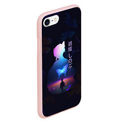 Чехол iPhone 7/8 матовый Силуэт Шинобу Кочо на поле и светящаяся бабочка, цвет: 3D-светло-розовый — фото 2