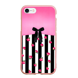 Чехол iPhone 7/8 матовый Костюм Барби: полоска с розами, цвет: 3D-светло-розовый