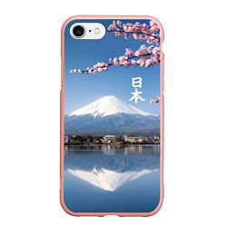 Чехол iPhone 7/8 матовый Цветущая сакура на фоне Фудзиямы - Япония